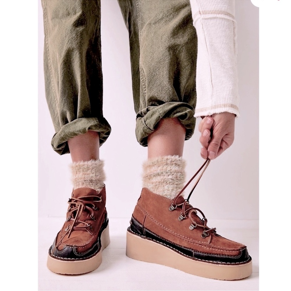 NWT Free People Mod Mocc Moccasin Wedge Shoe / Boots in Brown / Black / Tan